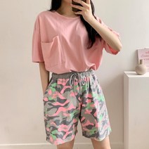 여자 배색 카모플라쥬 밀덕 밴딩 반바지