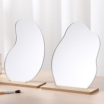 웨이브 노프레임 거울 곡선형 탁상 원목 우드 테이블 미러 화장대 인테리어 데코 소품, 웨이브_구름