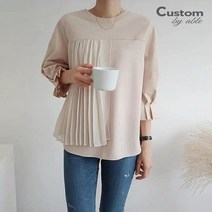커스텀에이블 플리츠주름 배색 티셔츠 C2204TS601B