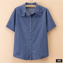 가바바 여성 빅사이즈 청남방 카라프릴이 귀여운 반팔 청남방 G44738