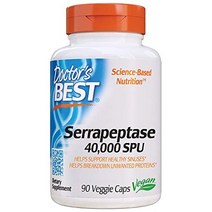 Doctors best serrapeptase non-gmo 비건 글루텐 프리 건강한 부비동 지원 40000 spu 90개(1팩), 한 사이즈, 단색