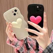 사은품/아이폰14 아이폰14플러스 아이폰14프로 아이폰14프로맥스 슬림 단색 무지 하트 장식 손목 스트랩 핸드폰 줄 심플 실리콘 젤리 케이스
