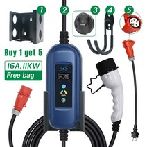 완속 급속 주행 충전기 가정용 전기차충전기 11kw 3p type2 휴대용 ev 전환, 어댑터 포함 5m
