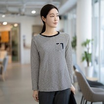 모슬린 엄마옷 스트라이프 라운드 긴팔 티셔츠 ETS301008 마담 미시옷 중년여성의류 빅사이즈 50대 60대여성옷