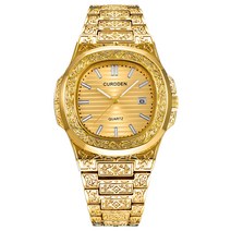 빈티지시계 HIPHOP 금통시계 손목시계 남자 꽃 조각 개성 클래식 석영 힙합 설창 스트릿 남성 트렌드 943541182, 골드