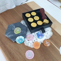 실링스탬프 세트 씰링 왁스 도장 인장 찍기 황동 인장 7종, 블랙세트