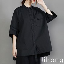 지홍 언발런스 카라 반팔 셔츠 블라우스 남방 오버핏