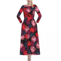 장미꽃 패턴 긴팔 롱 원피스