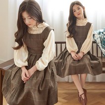 베비포 여아용 앤틱 체크 원피스 세트 TK9