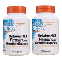 Doctors Best 펩신 소화효소 위산보충제 120캡슐 x2팩 Betaine HCl Pepsin Gentian, 2개, 120정