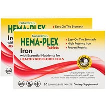 미국직구 NaturesPlus Hema-Plex 아이언 2 85 mg 원소 철분 총 비타민 C & 바이오플라보노이드가 함유 팩 비건 글루텐 프리 60인분, 수량, 상세참조