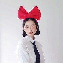 빅사이즈 뽀글이 리본 머리띠 빨간 백설공주 졸업사진 헤어밴드 블랙 레드 사진 촬영, 스카이