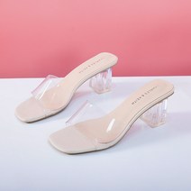 여성 여름 시원한 투명 스트랩 슬링백 뮬 구두