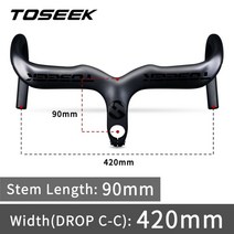 자전거핸들바 일체형 카본 라이저 자전거 핸들 toseek 로드 28.6mm 스템 포함 400420440mm 3k 매트 블랙, 블랙 매트 420-90