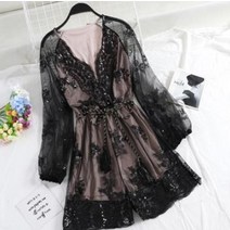 여성점프수트 기모점프수트 바프의상Sanishroly 여성 bodycon 꽃 자수 점프 슈트 벨트 v-넥 스팽글 playsuits 레이디 긴 소매 메쉬 rompers 바디 슈트