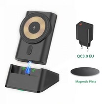 Bonola 무선 자기 보조베터리 2 1 무선 충전기 AirPods Pro/iPhone 14/13/12 보조베터리 5200mAh 외부 배터리, 05 Black Suit 3 EU Plug