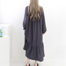 [스위트핑크] 뒷프릴 트임 원피스 // 간절기 무지 빅사이즈 루즈핏 오버사이즈 롱원피스 홈웨어