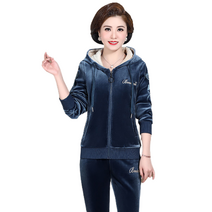 셀럽당 중년 엄마 골든 벨벳 두꺼운 트레이닝 세트 중장년 후드티