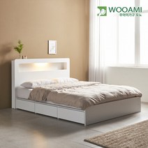 우아미가구 모노 비즈 LED 3서랍수납형 독립스프링 SS 침대 DM5017, 메이플