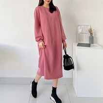 퍼니걸스 9718 박시핏 라운드 기모 롱 원피스 여성의류