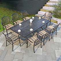야외 6인용 8인용 주물 테이블 세트 주조 알루미늄 앤틱, 의자 8개 + 220x106cm 엘리자베스원탁