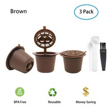 커피머신 자동 3PCS 재사용 가능한 네스프레소 커피 캡슐 컵 스푼 브러시 리필 형 필터 Coffeeware 포드 선, 04 3 Brown