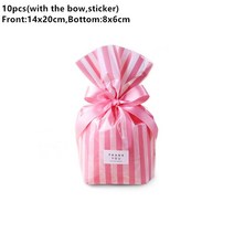 나비 넥타이 스트라이프 Dragee 캔디 블랙 선물 가방 웨딩 생일 쿠키 가방 플라스틱 포장 선물 가방 포장 용품 10 개, Bowpinkstripe
