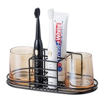 YISMAN 컵 홀더가 있는 칫솔 홀더 전동 치약 스테인리스 스틸 욕실 스탠드 또는 벽걸이 블랙 552358, Black