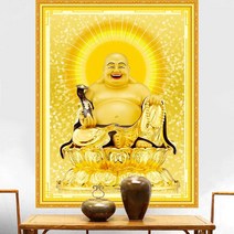 안묵 보석십자수 황금 미륵불 보석십자수 불교 종교 원형비즈 트레이 펜 고체풀 도구 세트, 80x105cm