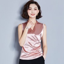 Makone 여성 실크 민소매 나시 이너 블라우스