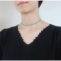 마산옥 원석목걸이 심플한 초커 그린 비즈목걸이 데일리 써지컬스틸목걸이