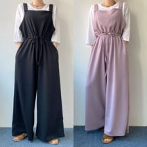 에이스토리 여성 봄 가을 빅와이드 77 88 사이즈 허리 끈 멜빵 점프수트