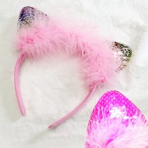 머리띠 LED 반짝이 스팽글 고양이 헤어밴드 파티용품 귀 라이트, 베이비핑크