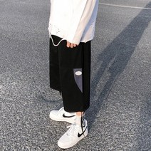 Baiwife 여름 스트레이트 7부 팬츠 남자 와이드 팬츠 슬랙스