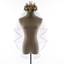 여성 이중 레이어 신부 센터 캐스케이드 웨딩 베일 리본 가장자리 빗과 함께