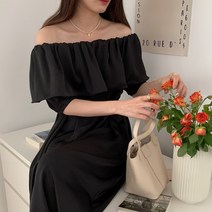 잇츠스타일 여성 오픈숄더 프릴 세틴 러플 우아한 러블리 반팔 롱원피스