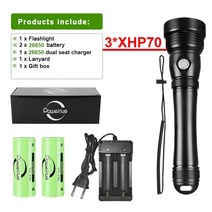 LED 수중랜턴 초고휘도 방수후레쉬 다이빙 해루질써치 써치라이트 선박 스쿠버 작업등, 3xhp70d, 2개