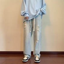 블랙드팬츠 클래식 대미지 데님입니다 바지남자 2022 가을 와이드 루즈핏 하이 스트리트 트렌드 NZ074 4996102327