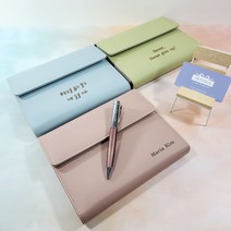 이니셜스 레터링 다이어리 / 이니셜 로고 문구 각인 6공 가죽 플래너 2024 먼슬리, LA파스텔 도어형_블루