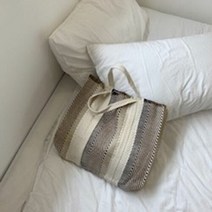 에이치플러스몰 베이지 스트라이프 토트백 에코 숄더백