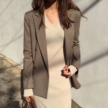 빈티지 더블 브레스트 체크 무늬 블레이저 롱 재킷 여성용 하운드투스 정장 코트 여성