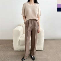 셀러허브(잡화) 여자 라글란니트 라운드넥 오피스룩 반팔티