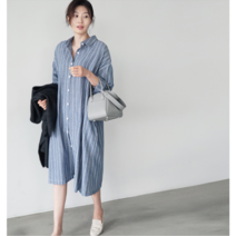 [이영] 여성용 롱원피스 빅사이즈 셔츠원피스 루즈핏 봄신상 긴팔원피스-DFG25