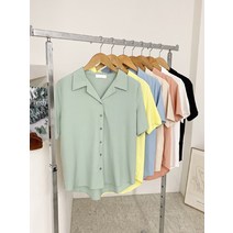 허니제이 / 크럼블 카라 오픈 스판 반팔 블라우스 (7color)