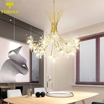 TOMAXIN 민들레 크리스탈 LED 샹들리에 현대 꽃 따뜻한 조명 침실 식당 연구 홈 조명 매달려 램프 조명기구, 19Heads, 중립 조명, 골든