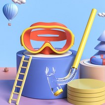 키즈네온 스위밍고글 프리다이빙 스노클세트 올인원 스노쿨링 잠수경 마스크 물놀이필수템 드라이, 라이트 그린 평평한 빛