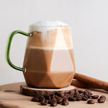 내열유리 컬러손잡이 단지형 머그컵 커피잔 카페 유리컵, 그린, 450ml (CO10192)