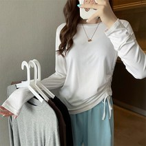 [더루브] 베이직 허리 셔링 스트링 크롭 라운드넥 루즈핏티