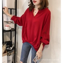 빨강몽키 배트 슬리브 셔츠 와이드 박쥐 소매 셔츠 가오리핏 여성 ~4XL 여성 블라우스