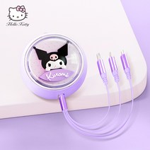 산리오 3in1 충전 케이블 릴타입 귀여운 멀티 USB 케이블 헬로키티 시나모롤, B, 1mcm